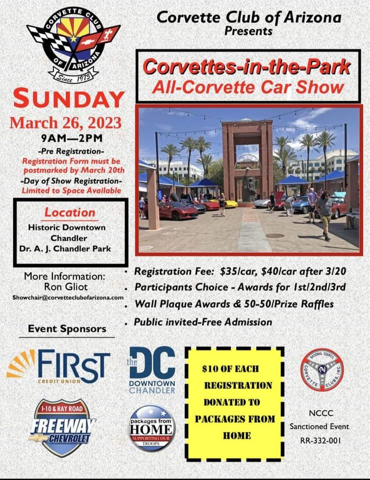 Corvettes in the Park Car Show. Chandler, AZ 2023 CarBuff Network